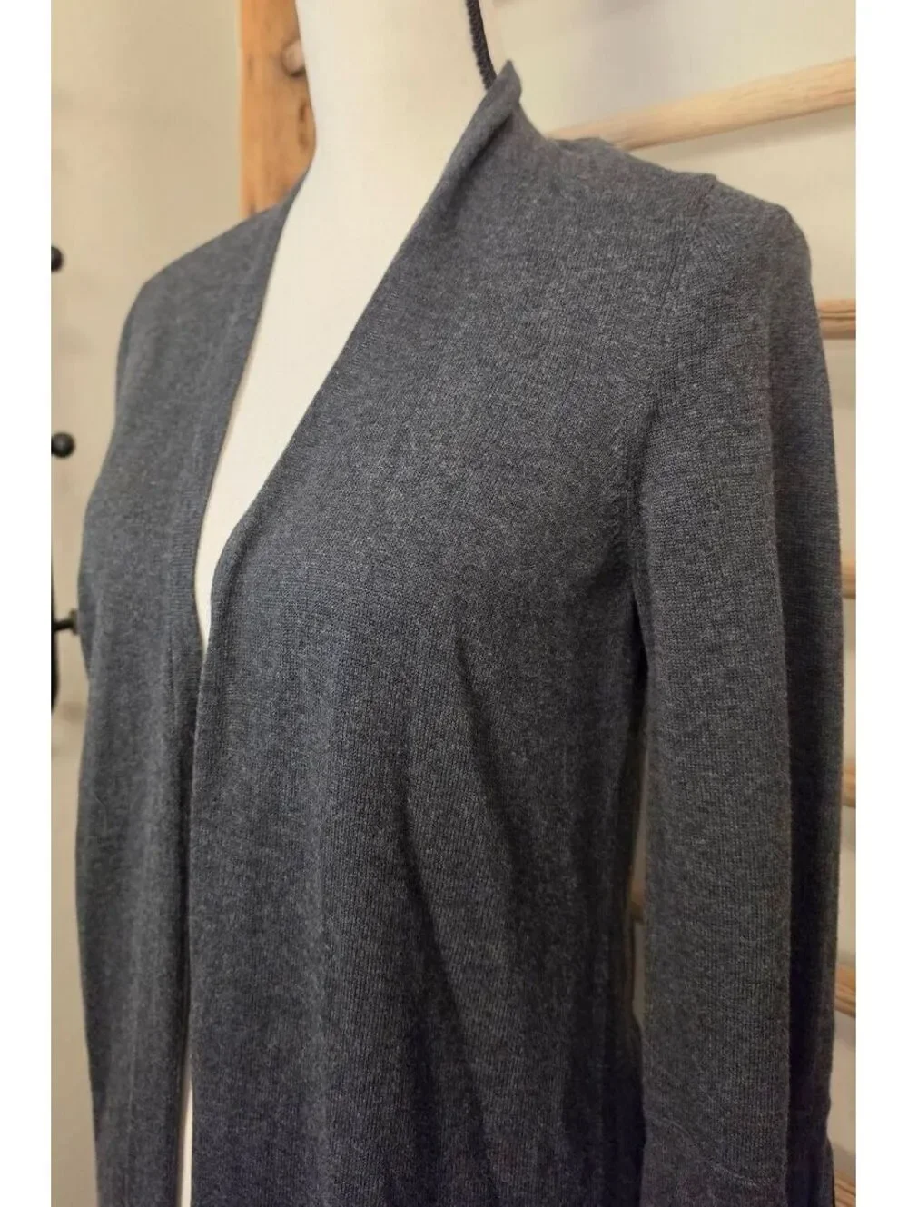 Chico's NWT Charcoal Gray Open Front Cardigan Pearl Pleated Bell Sleeve Sweater